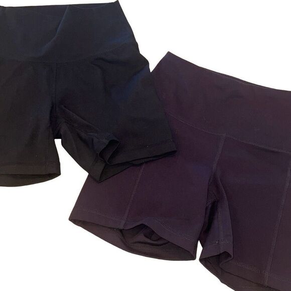 Yogalicious‎ Womens LUX High Waist Biker Active Shorts Black Purple XS 2 pairs - Picture 1 of 6
